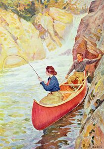 Couple Fishing near a Waterfall